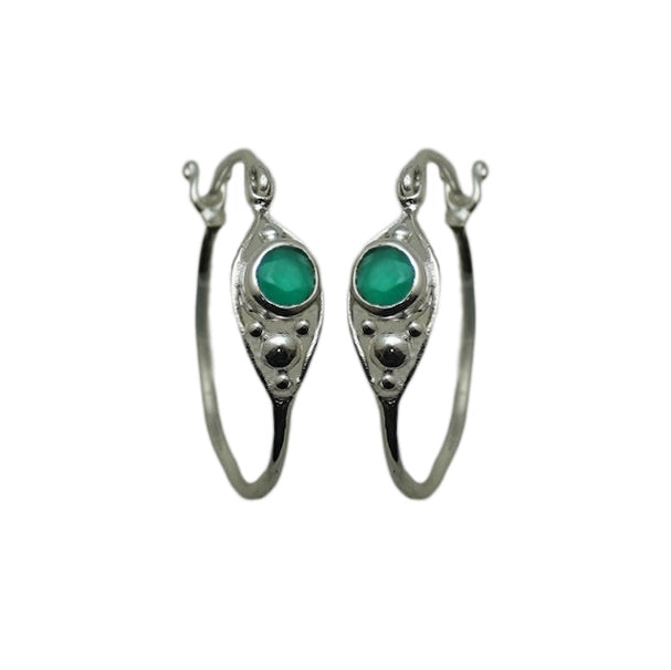 (SP110GO) Silver-plate Green Onyx Hoops