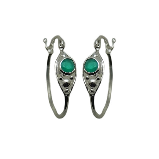 (SP110GO) Silver-plate Green Onyx Hoops