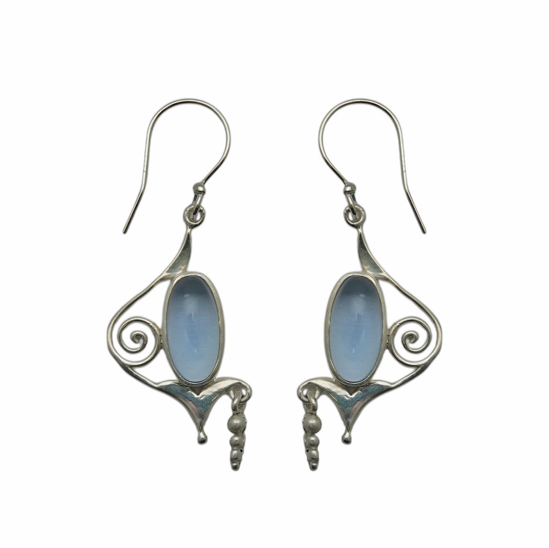 (SP112BQC) Blue Quartz Cabochon Scroll Drop Earrings