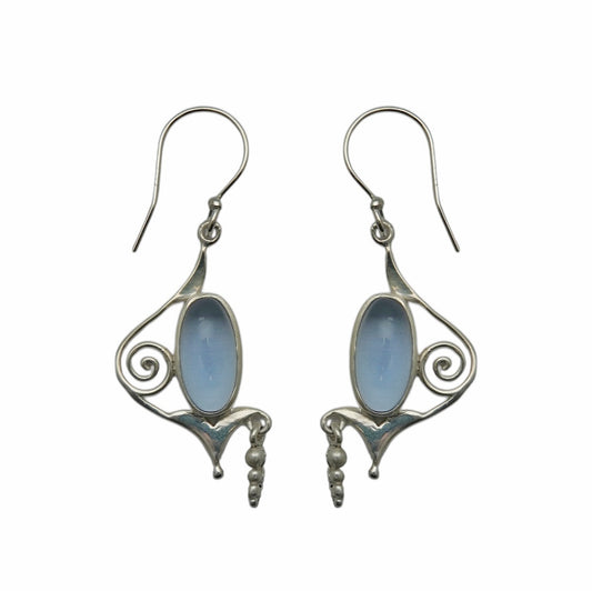 (SP112BQC) Blue Quartz Cabochon Scroll Drop Earrings