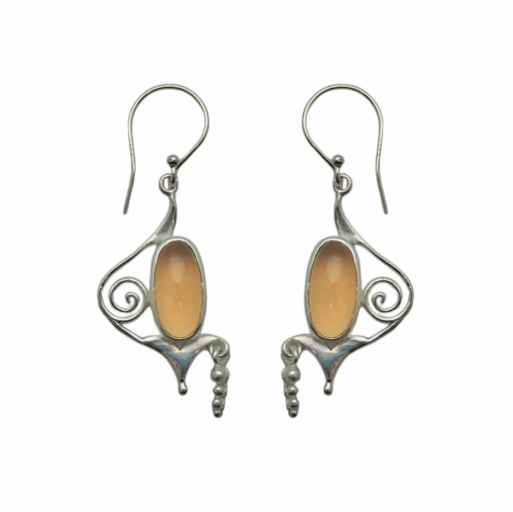 (SP112CIC) Citrine Cabochon Scroll Drop Earrings