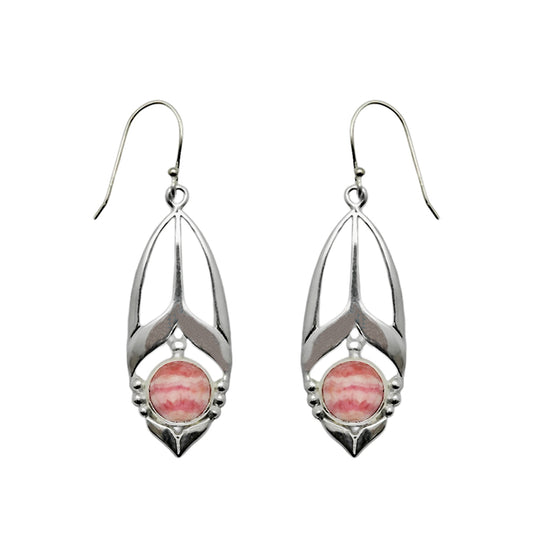 (SP116RH)  Silver Plate Rhodochrosite Art Deco Drops