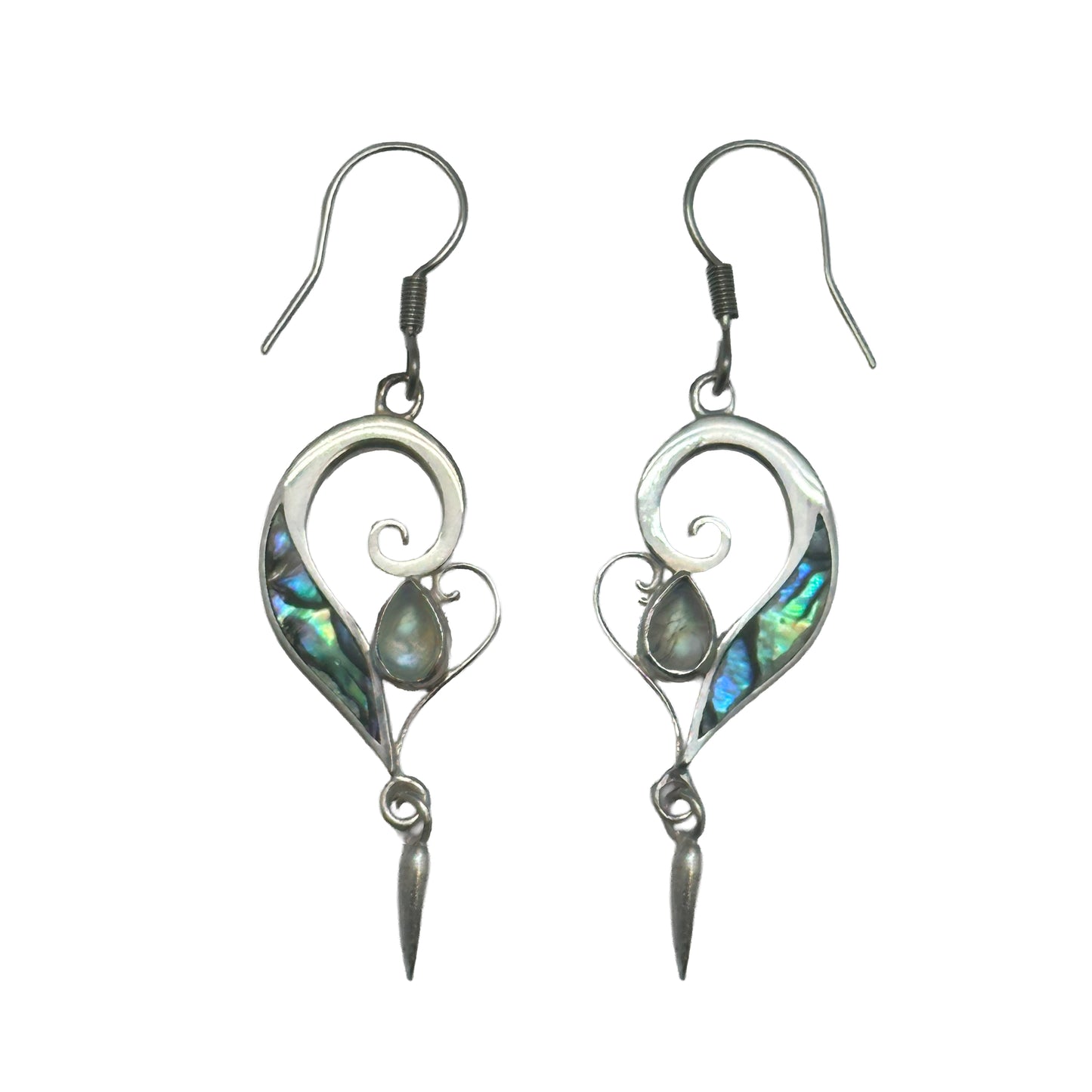 (SP118BMSPAUA) Swirl Drop Earrings with Blue Moonstone and Paua Shell