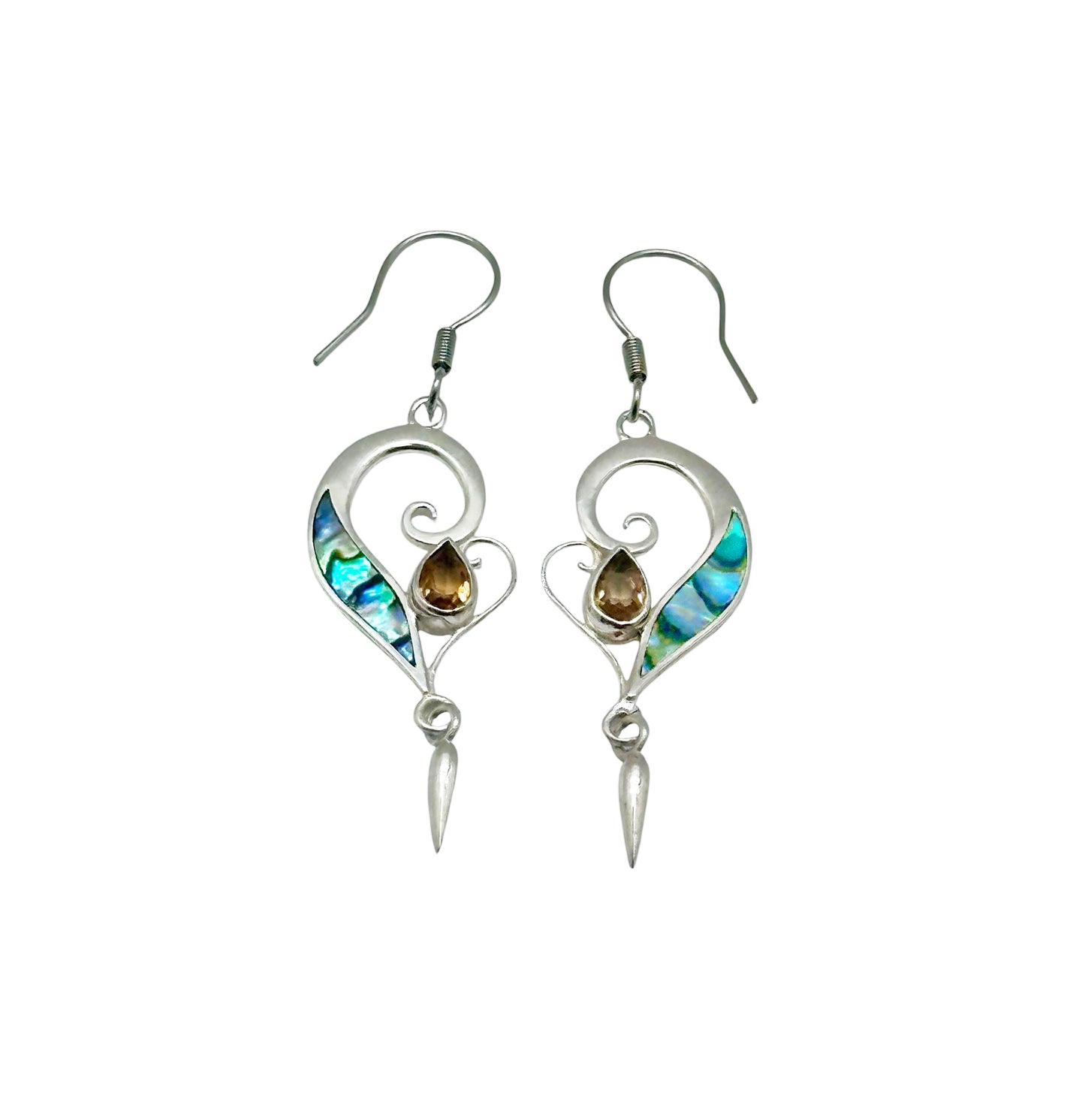 (SP118CIPAUA) Swirl Drop Earrings with Citrine and Paua Shell.