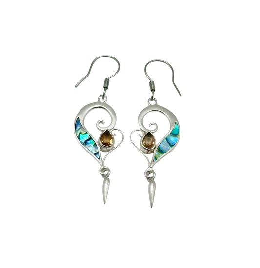 (SP118CIPAUA) Swirl Drop Earrings with Citrine and Paua Shell.