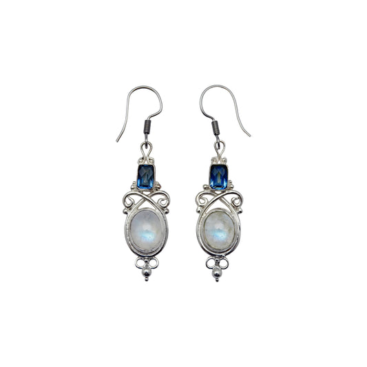 (SP212GBQBMS) Blue Quartz with oval Blue Moonstone Earrings