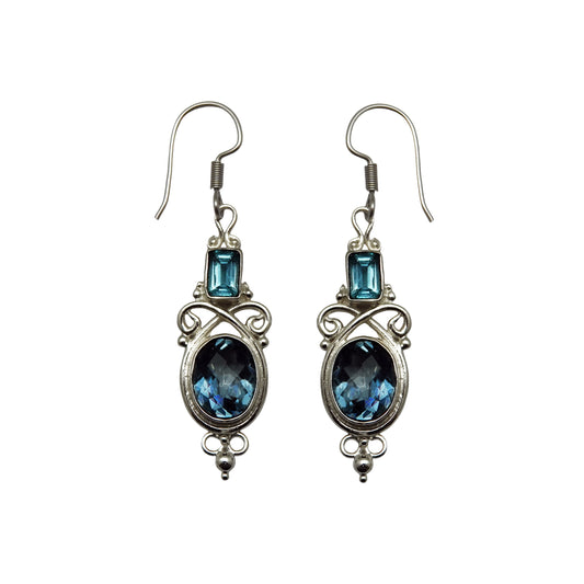 (SP212GBTBQ) Blue Topaz and oval Blue Quartz Earrings