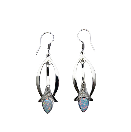 (SP212YOPSB) Synthetic Blue Opal Drop Earring