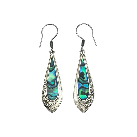(SP236ZPAUA) Natural Abalone Shell Teardrop Dangle Earrings