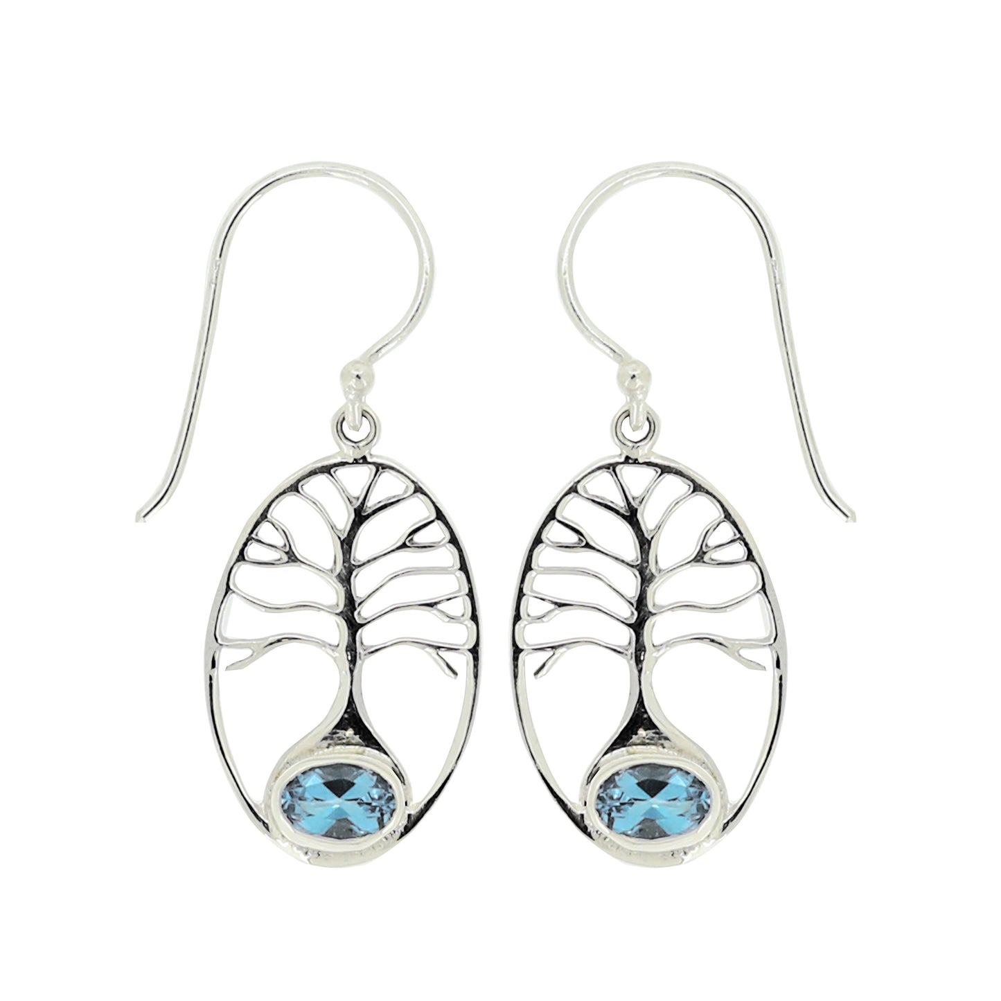 (SP241QBT) Blue Topaz Tree of Life Earrings