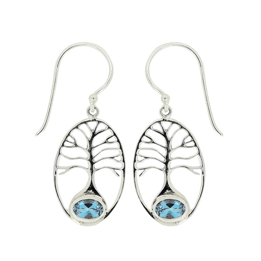 (SP241QBT) Blue Topaz Tree of Life Earrings