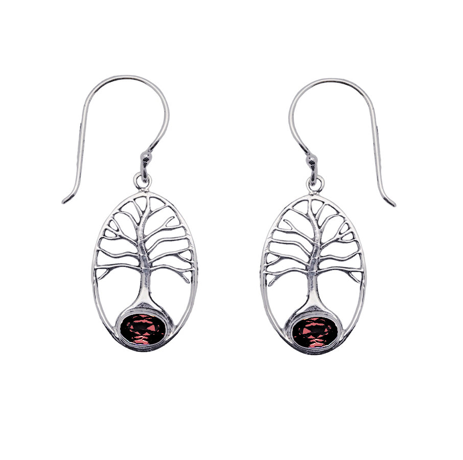 (SP241QGA) Garnet Tree of Life Earrings