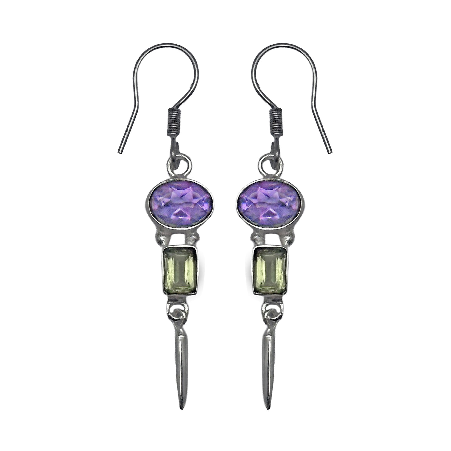 (SP259FAMPE) Amethyst and Peridot Dangle Earrings