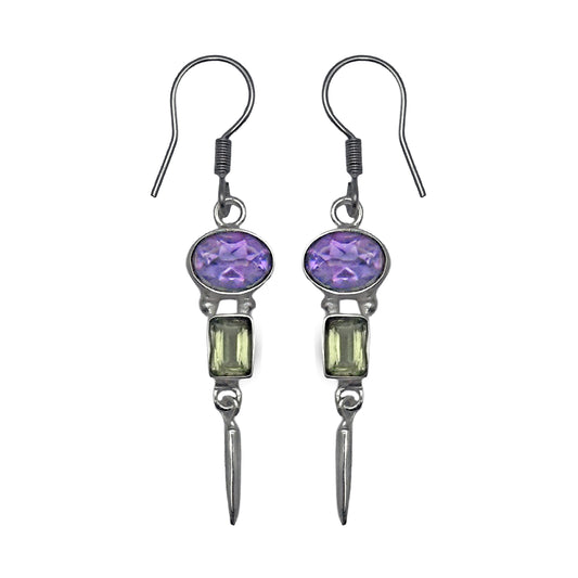 (SP259FAMPE) Amethyst and Peridot Dangle Earrings