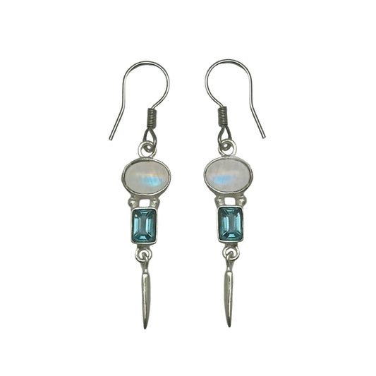 (SP259FBTBMS) Blue Moonstone and Blue Topaz Dangle Earrings