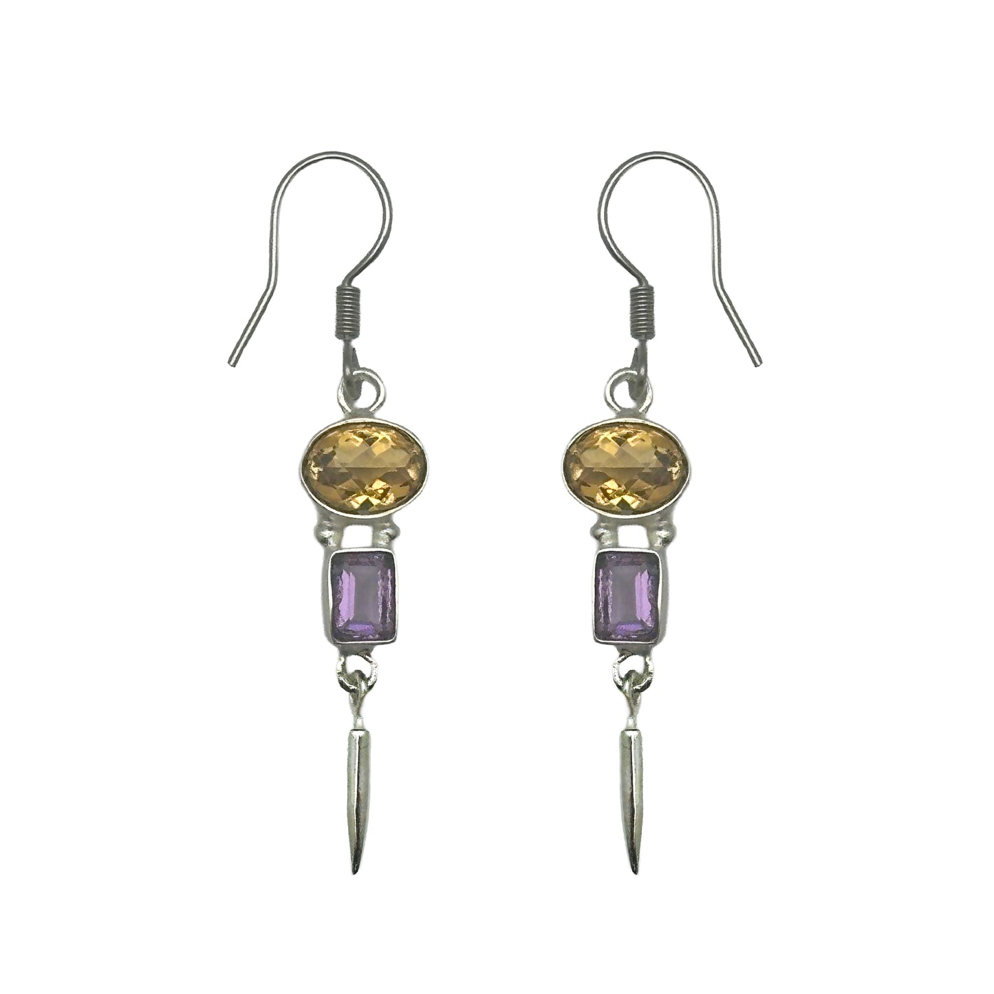 (SP259FCIAM) Citrine and Amethyst Dangle Earrings