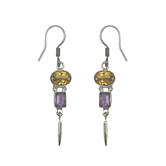 (SP259FCIAM) Citrine and Amethyst Dangle Earrings