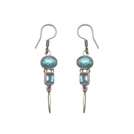 (SP259FLARBBT) Larimar and Blue Topaz Dangle Earrings