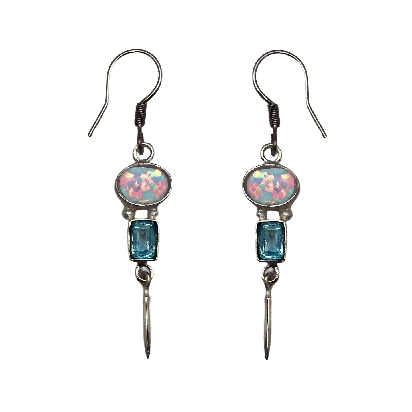 (SP259FOPSBBT) Blue Opal and Blue Topaz Dangle Earrings