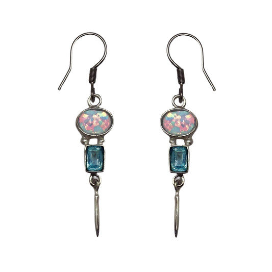 (SP259FOPSBBT) Blue Opal and Blue Topaz Dangle Earrings