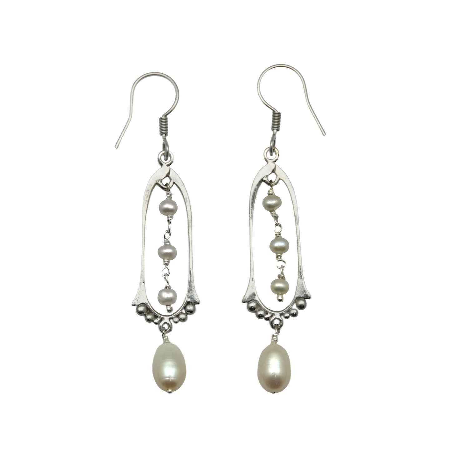 SP265ZWPL Silver Plated Freshwater Pearl Chandelier Earrings