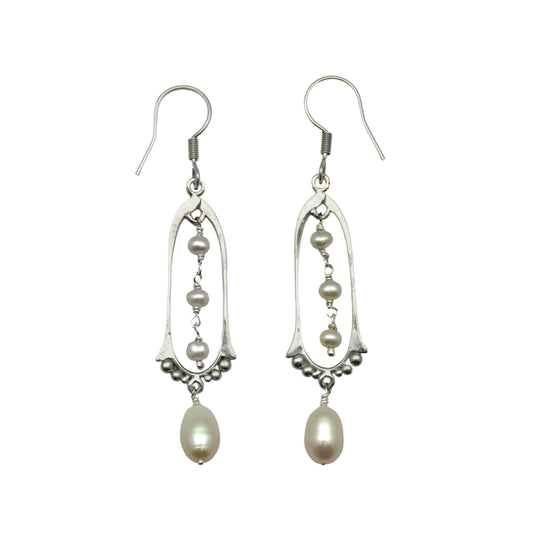 SP265ZWPL Silver Plated Freshwater Pearl Chandelier Earrings