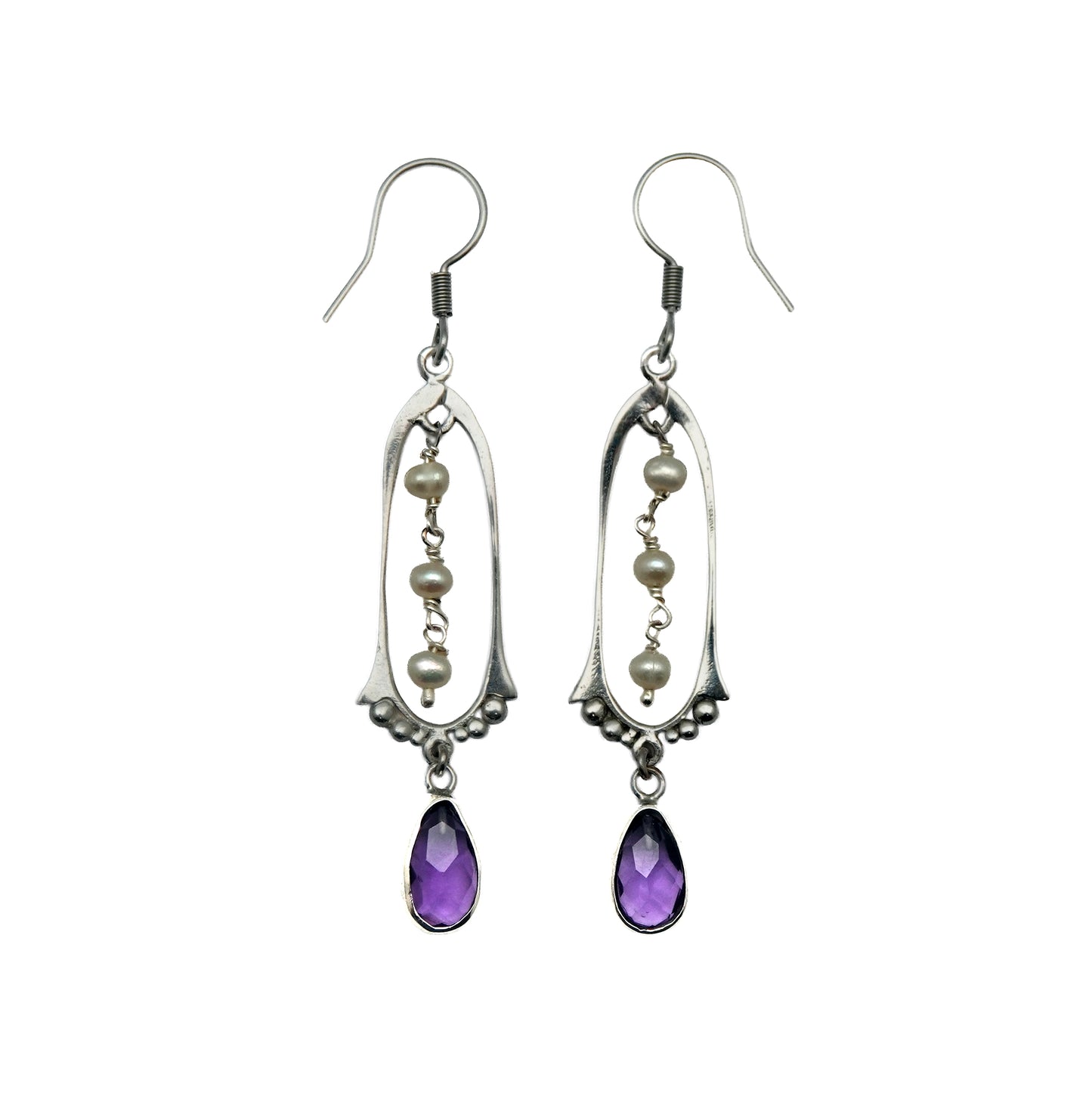 SP265ZPLAM Silver Plated Freshwater Pearl/Amethyst Earrings