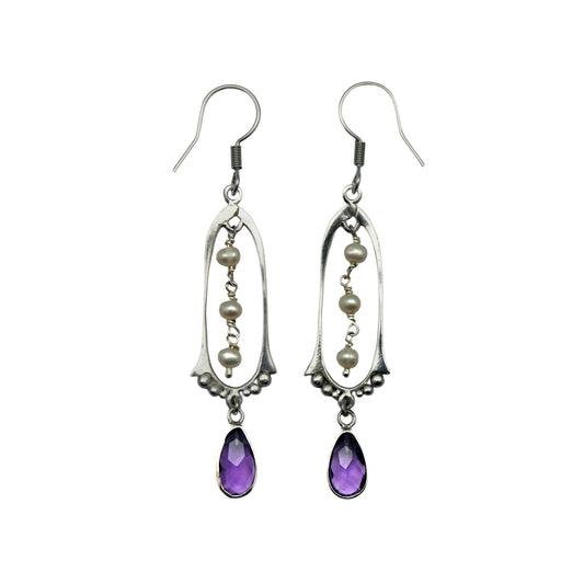 SP265ZPLAM Silver Plated Freshwater Pearl/Amethyst Earrings