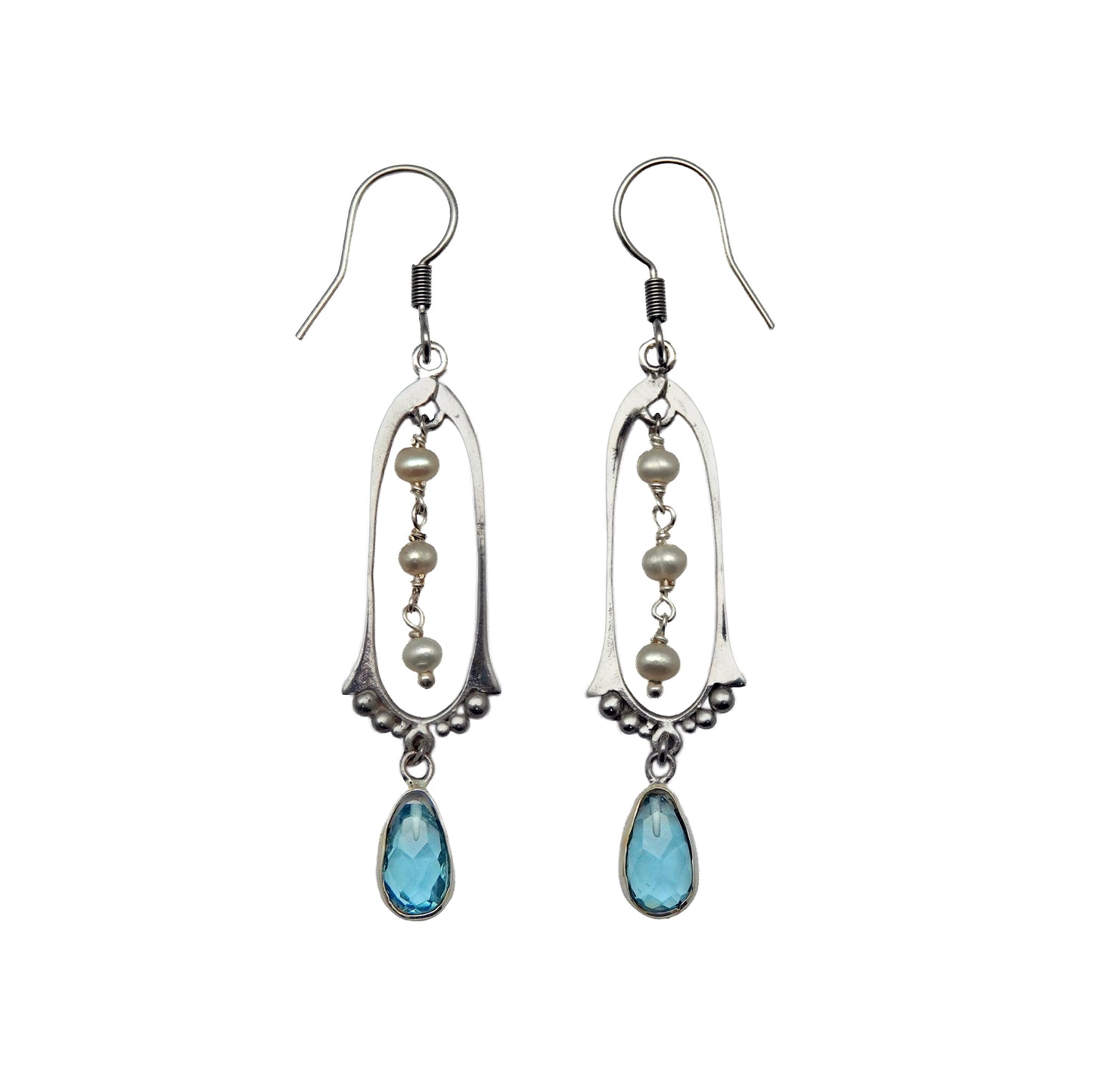 SP265ZPLBQ Silver Plated Freshwater Pearl/Blue Quartz Earrings