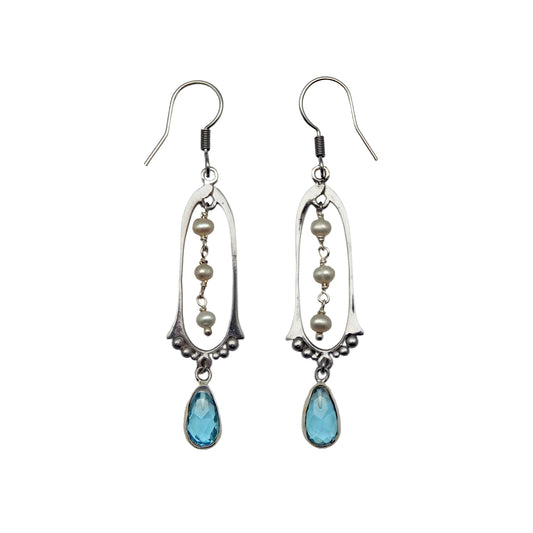 SP265ZPLBQ Silver Plated Freshwater Pearl/Blue Quartz Earrings