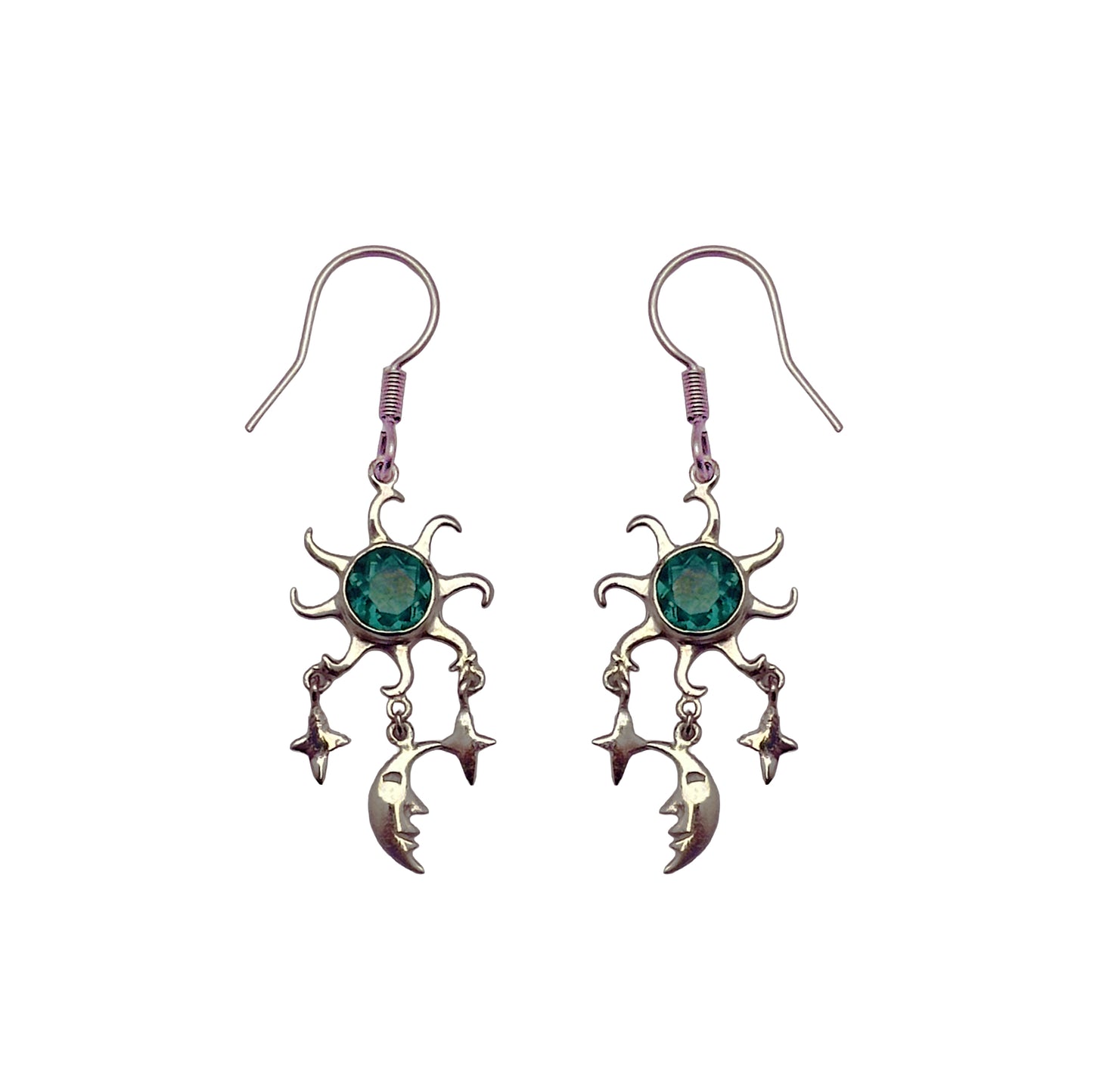 (SP293VGQ)  Green Quartz Sun, Moon, and Stars Drop Earring