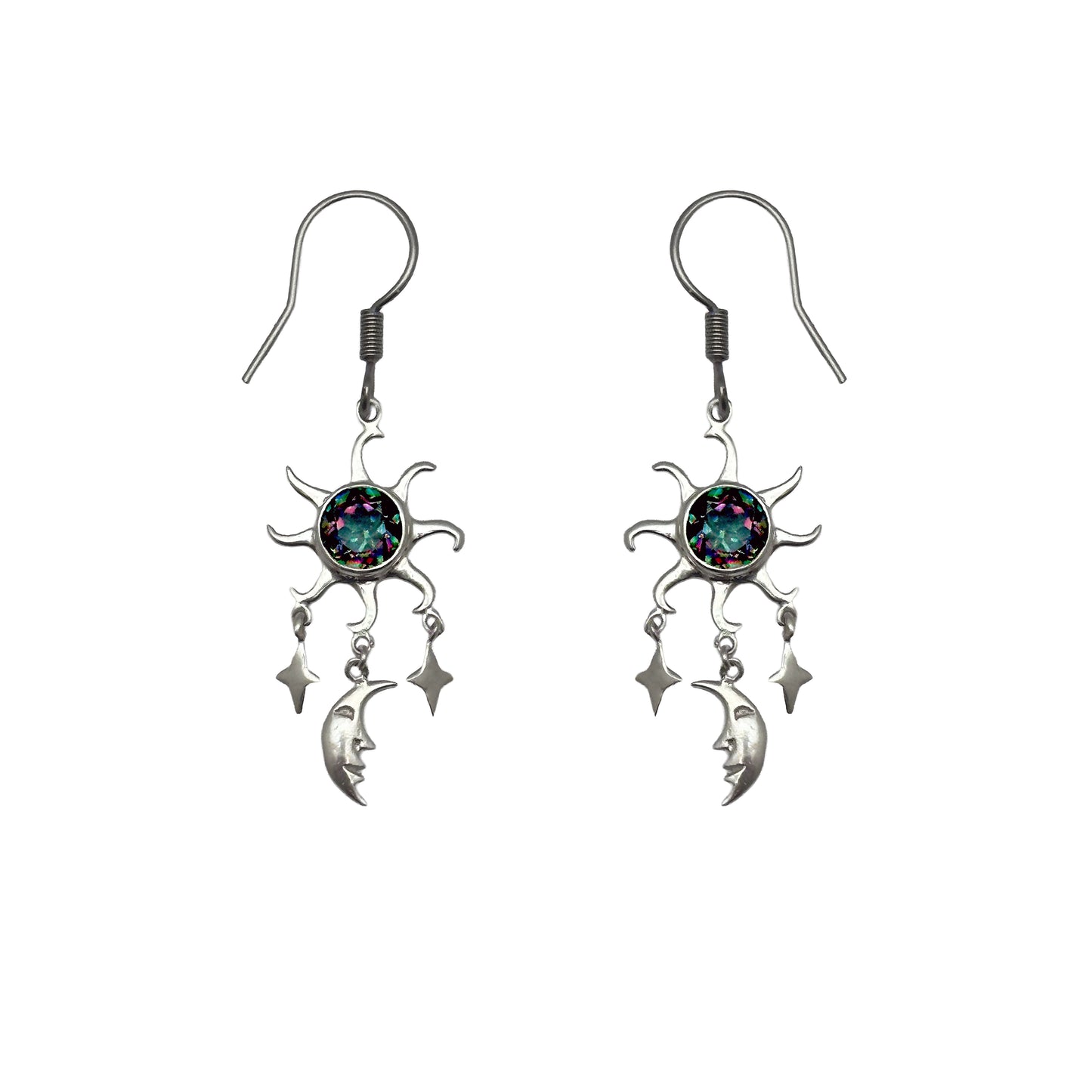 (SP293VMT)  Mystic Topaz Sun, Moon, and Stars Drop Earring