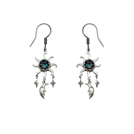 (SP293VMT)  Mystic Topaz Sun, Moon, and Stars Drop Earring