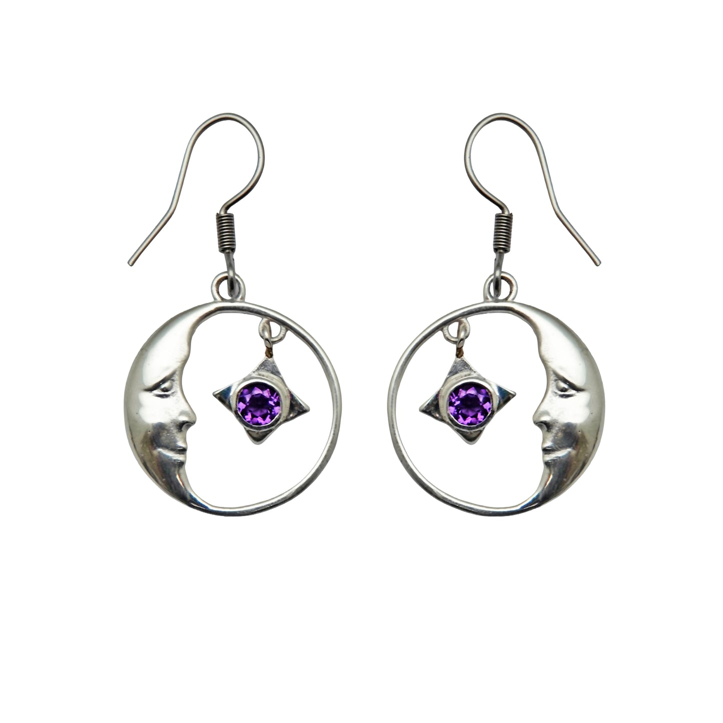 (SP294VAM) Silver plated Amethyst Crescent Moon Earrings