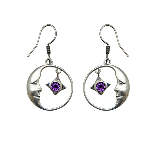(SP294VAM) Silver plated Amethyst Crescent Moon Earrings