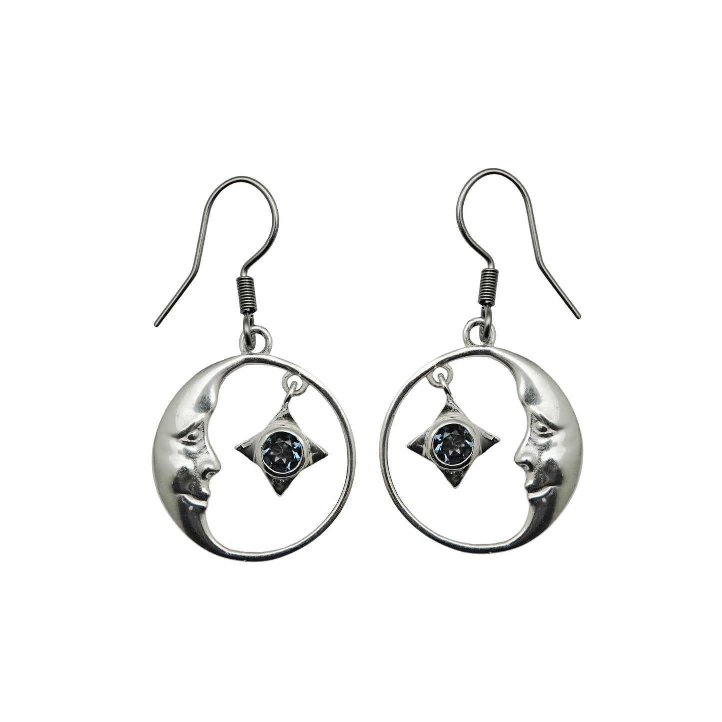 (SP294VBQ) Silver plated Blue Quartz Crescent Moon Earrings