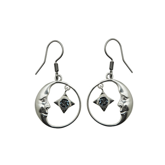 (SP294VBQ) Silver plated Blue Quartz Crescent Moon Earrings