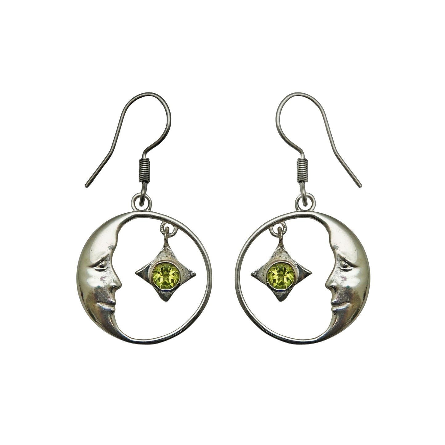 (SP294VPE) Silver plated Peridot Crescent Moon Earrings