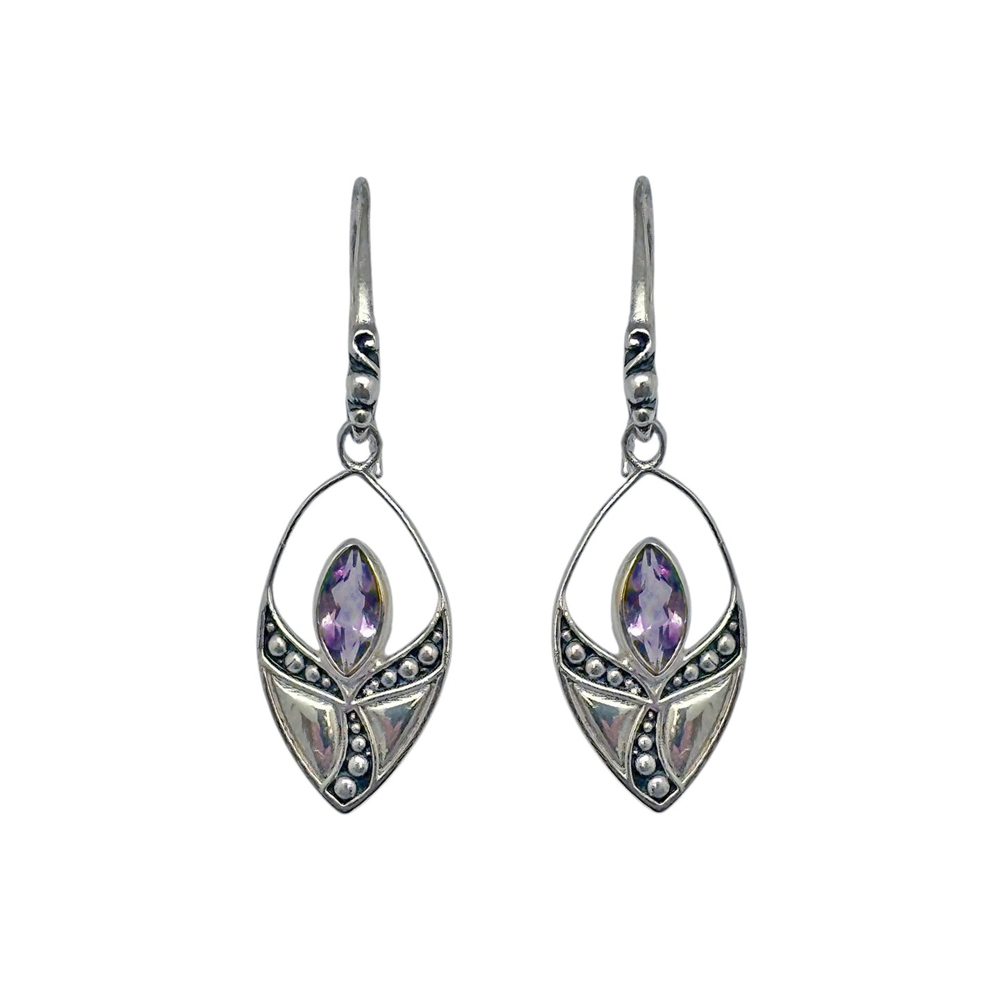 (SP302AAM) Amethyst Art Nouveau Marquise Drop Earrings