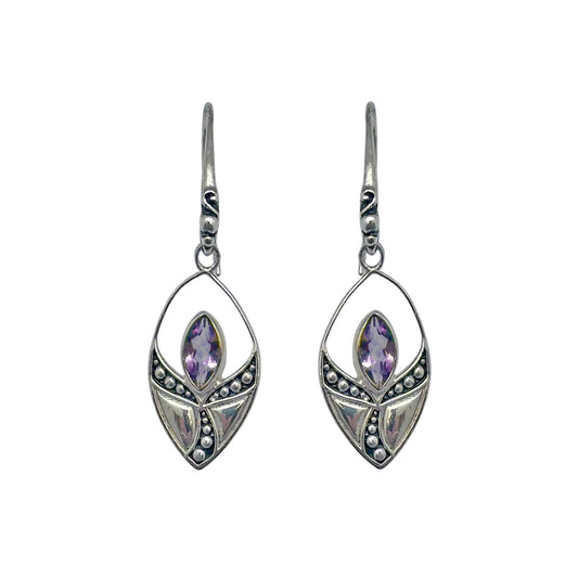 (SP302AAM) Amethyst Art Nouveau Marquise Drop Earrings