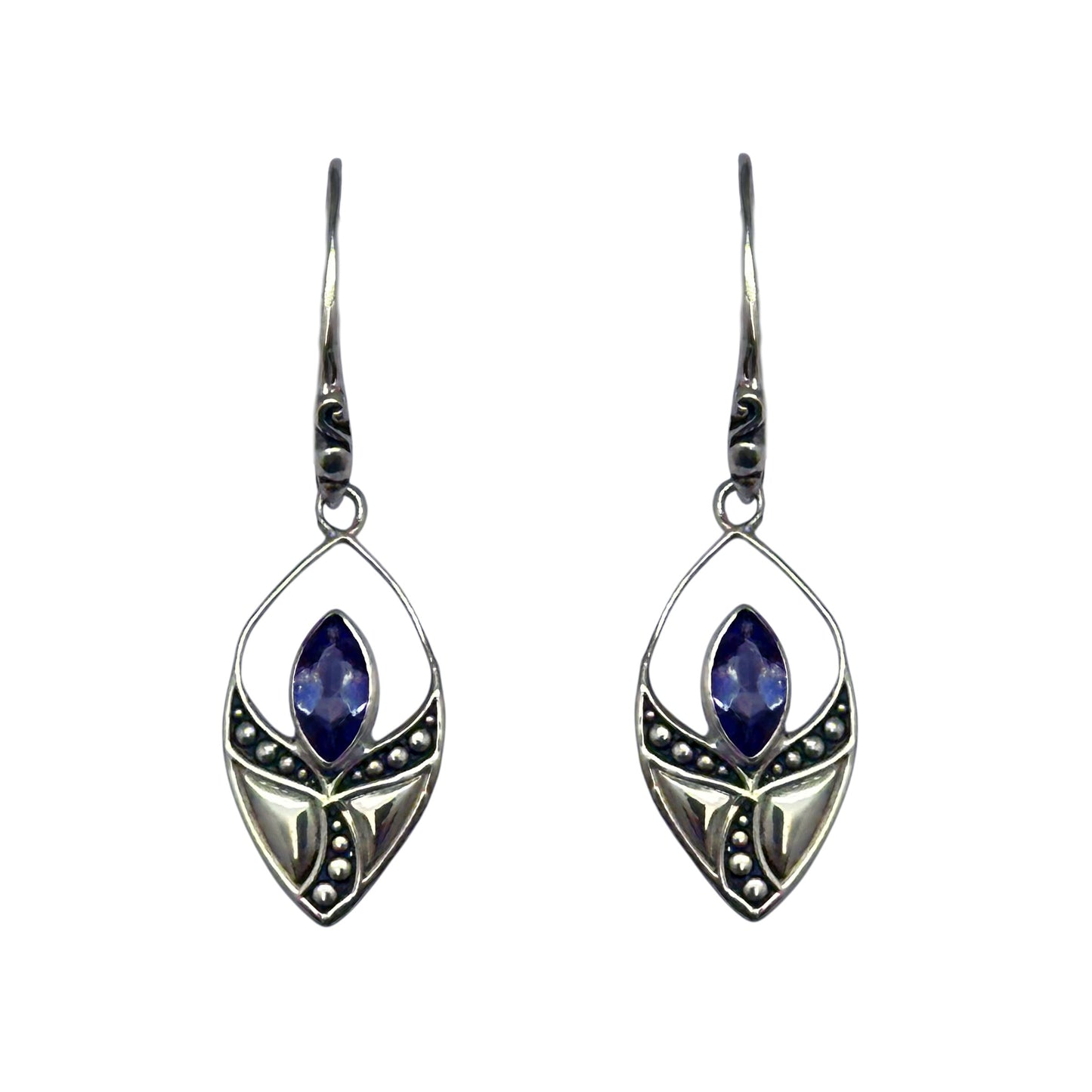 (SP302ABQ)  Blue Quartz Art Nouveau Marquise Drop Earrings