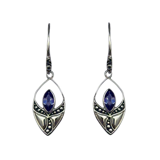 (SP302ABQ)  Blue Quartz Art Nouveau Marquise Drop Earrings