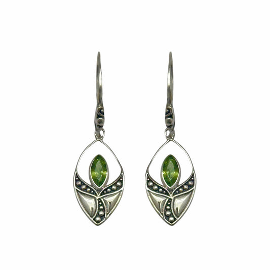 (SP302APE) Peridot Art Nouveau Marquise Drop Earrings