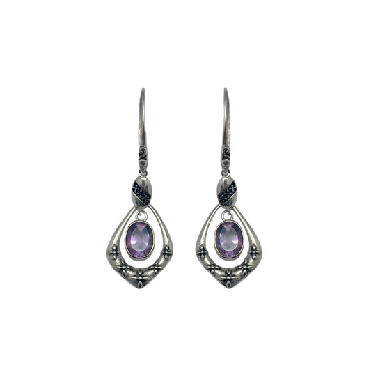 (SP305AAM) Vintage-Style Amethyst Tear-Drop Earrings