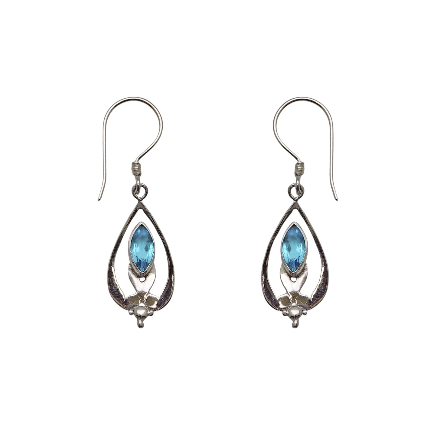 (SP335CBT) Blue Topaz Marquise Bloom Earrings