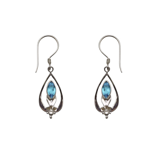 (SP335CBT) Blue Topaz Marquise Bloom Earrings