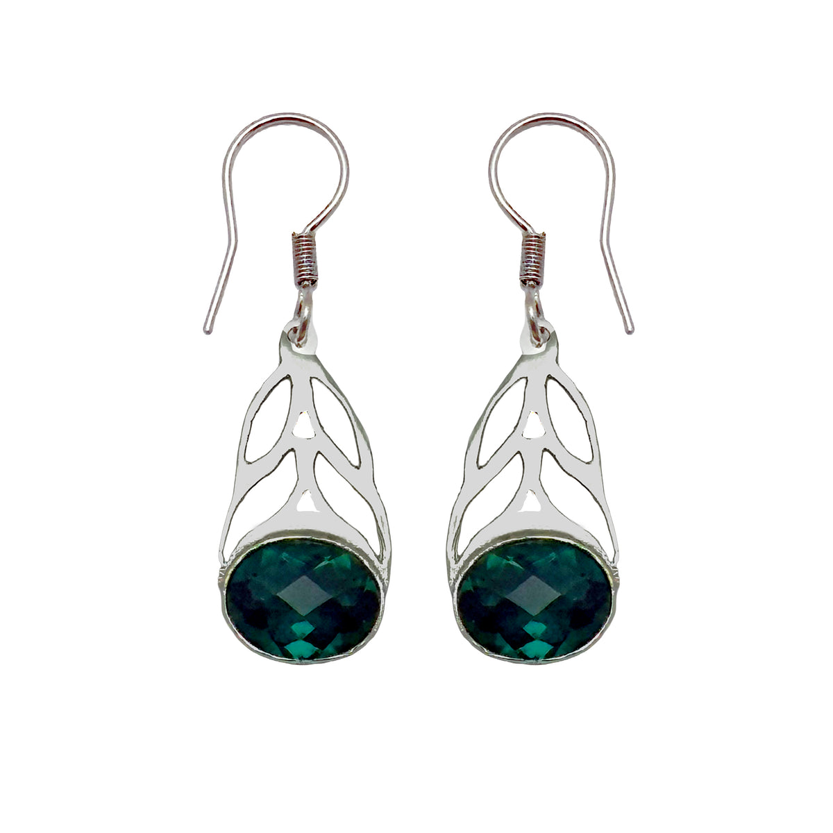 (SP353CLGGQ) Silver Plated Cutout Green Quartz Earrings