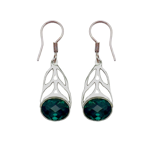 (SP353CLGGQ) Silver Plated Cutout Green Quartz Earrings