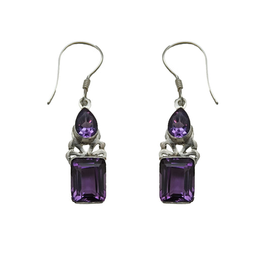 (SP354BAM) Double Amethyst Dangle Earrings