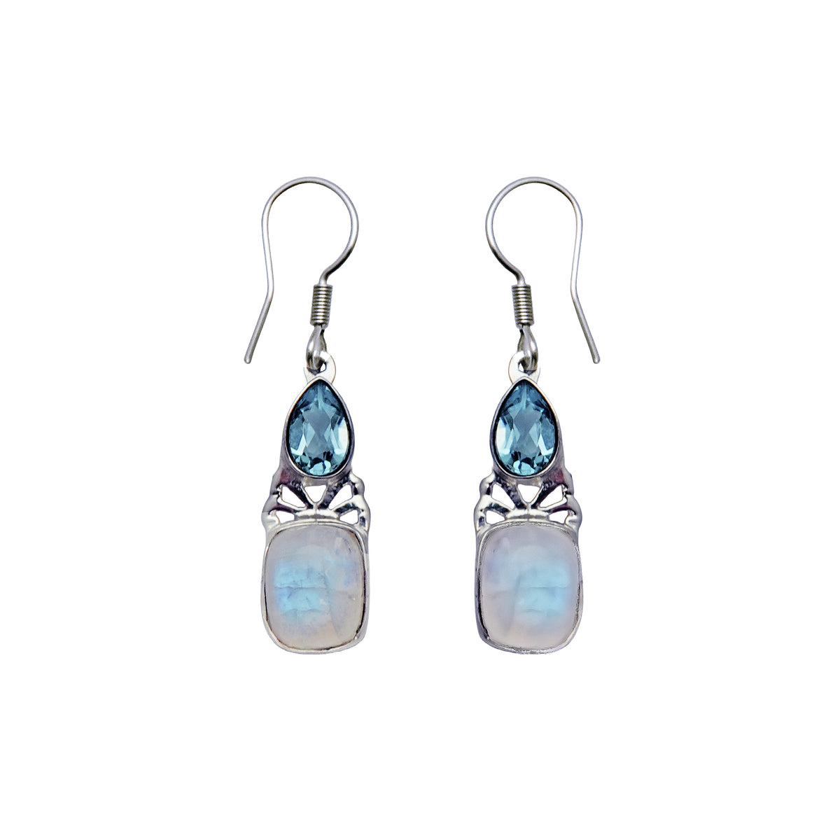 (SP354BBTBMS) Blue Topaz and Blue Moonstone Dangle Earrings